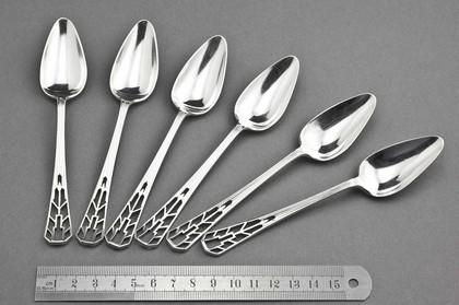 Art Deco Pierced Silver Grapefruit Spoons (Set of 6)